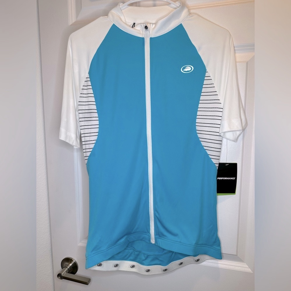 PERFORMANCE Elite Cycling Jersey Size M Blue White Short Sleeves Pockets